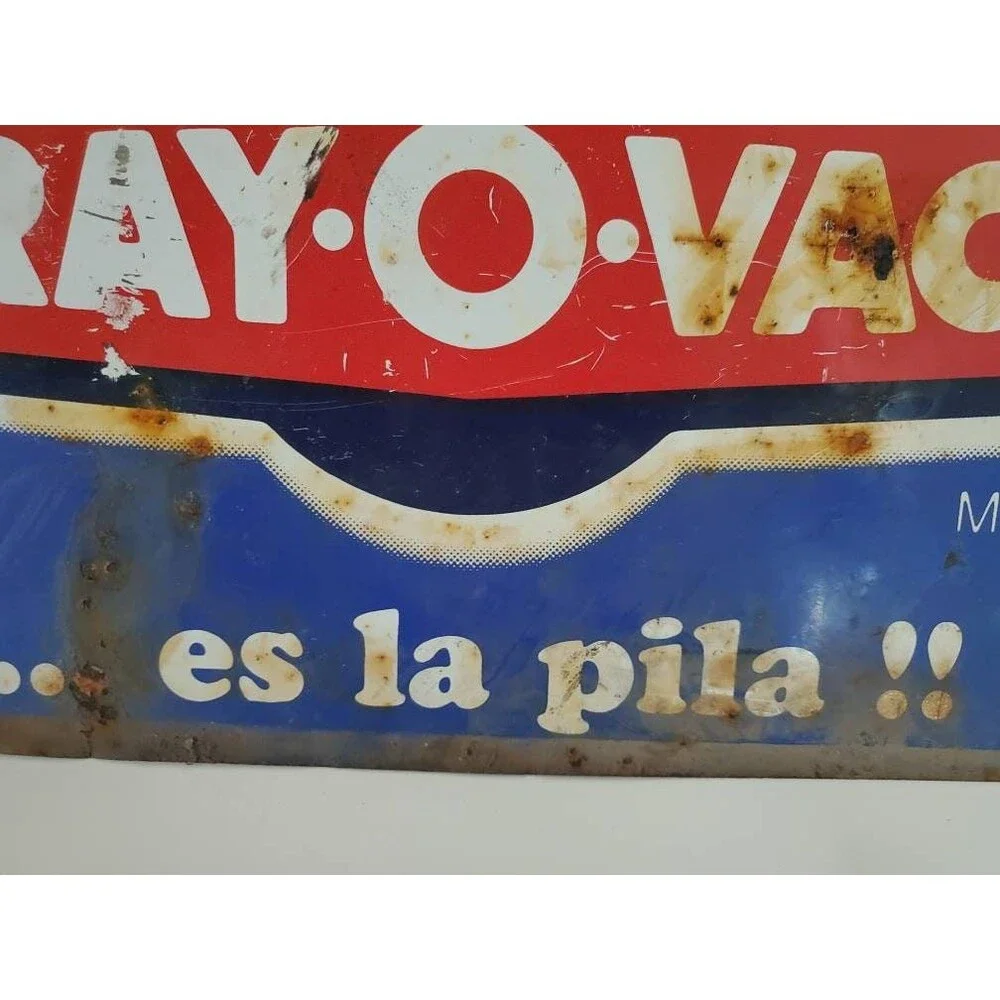 Vintage Rayovac Batteries Mexico Spanish Tin Sign 15x11